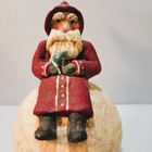 Vintage Composition Material Folk Art Father Christmas Figurine On Snowball 9 5 