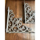 Antique Vintage Pair Of Ornate Scroll-design Cast Iron Shelf Brackets Corner