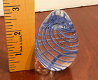 Hand Blown Glass Egg Paperweight  Clear With Blue Swirls  3   