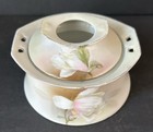 Vintage Germany Porcelain Vanity Hair Receiver With Soft Floral Pattern