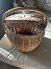 Xl Vintage Wicker Basket With Lid   Handle     Large Round Lidded Storage Hamper