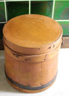 Antique Firkin Staved Wood Bucket Lid Sugar Bail Handle Bands Primitive Vtg Rare