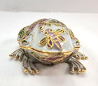 Vtg Cloisonn   Frog Trinket Ring Holder Enamel Metal 3  Detailed Floral Porcelain