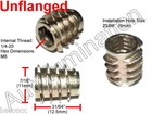 E-z Lok 1 4-20 Die Cast Zinc Hex Drive Threaded Insert Wood Flanged Unflanged