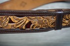 Vintage Yoakum Texas Tooled Custom Floral Leather Belt Brown Tan Western Cowboy