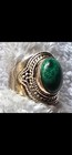 Dragon Eye Sterling Silver Malachite Green Oval Shape Ring Size 8 Deco Look 