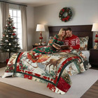 3-piece Christmas Patchwork Quilt Set Queen Size Santa Claus Snowflake Deer Tree