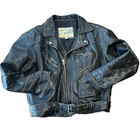 Vintage Long Beach Coat Works Leather Biker Jacket Embossed Eagle Black Bomber
