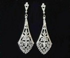 Art Deco Style 3 85ct Lab Created Diamond Drop Dangle 14k White Gold Fn Earrings
