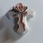Vintage Porcelain Cross Trinket Box Lid Only White Scalloped Pink Rose Ribbon