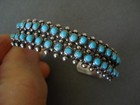 Native American Zuni Turquoise Snake-eye Double Row Sterl Silver Cuff Bracelet
