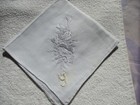 Vtg  White Handkerchief Hand Monogrammed   y  In White  Embroidered Focal Corner