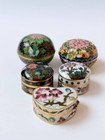 5pc Cloisonne Enamel Pill Trinket Boxes Set Floral Heart Round Vintage