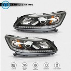 Pair Of Headlight Headlamp Black For 2013-2015 Honda Accord  Halogen W o Led Drl
