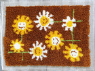Vtg Completed Retro Happy Face Sunflowers Latch Hook Wall Hanging  Sm Rug 27x19
