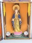 Hand Painted Mexican Folk Art Retablo Virgin Mary Wood Box Diorama