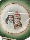 Antique Victorian Glass Flue Cover Victorian Girls 9    With Chain Green Border