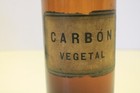 Antique Amber Glass Label Apothecary Pharmacy Jar Bottle  Carbon Vegetal