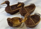 Lot Of 4 Vintage Wicker Duck Baskets With Wooden Beaks - Storage   Country Style