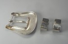 Vintage 1950s Western Sterling Silver Belt Buckle 2 Slides Set Cowboy Engraved