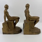 Art Deco Nuart Nude Flapper Lady Spelter Metal Bookends Art Deco Set