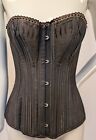 Deadstock Victorian 1880   s S Curve Black Corset W Lacing Rear