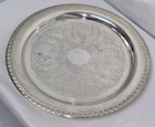 Vintage Leonard Silver Plate 12  Diameter Etched Design Cocktail Serving Tray