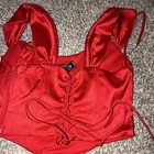 Windsor Red Satin Lace-up Lace Bustier Corset Top Women   s Size M Solid Opaque