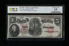 Sc 1907  5 Fr 91 Legal Tender    woodchopper    Red Seal - Pcgs 15 Choice Fine  338 