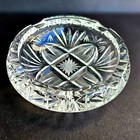 Vintage Heavy Cut Crystal Cigar Ashtray Brass 7 5  Hollywood Regency Barware