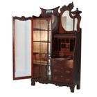 Antique Figural Carved Flame Mahogany Side By Side Secretary With Mirror C1890