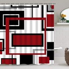 4 Pcs Red Geometric Shower Curtain Sets Non-slip Rugs Bath Mat Toilet Cover U   