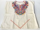 Mexican Natural White Cotton Colorful Embroidered Huipil Woman s Xl Blouse Shirt