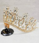 Bridal Headpiece  Gold Crystal Crown  Royal Princess Crown  Floral Pageant Crown
