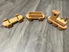 Vintage Handmade Wooden Toy Train Set 3 Piece Locomotive Natural Wood Folk Art
