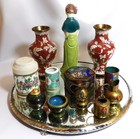 Antique Chinese 12-pc Lot Of Items Cloisonne Vases  Trinket Box  Porcelain Woman
