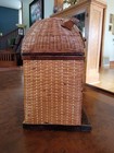 Vintage Shanghai Handicrafts Woven Wicker Basket Owl Figurine Double Sided Lid