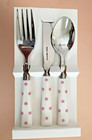 New Pottery Barn Kids  Utensil 3 Piece Set White With Pink  Polka Dots Nib