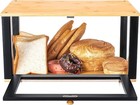 Bamboo Bread Box For Kitchen Countertop - Large Black Bread Box Pastry Display