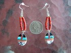 Handmade Navajo Indian  Sterling Silver  Turquoise  Mop   Coral Earrings  Adakai