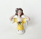 Vtg Lady Pin Cushion Half Doll Woman Figurine Yellow Porcelain Art Deco Germany