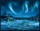 Northern Night Lights Quilt Top Wall Hanging Panel Fabric Cabin On River