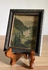 Miniature Painting Print Landscape Mountains Trees Framed Gallery Wall Vintage