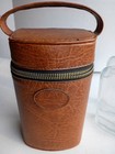 Vintage Mid Century Modern Glass Decanter Travel Set W  Faux Leather Case Bar 