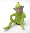 Vintage Gilner Pixie Elf Ceramic Figurine Green Glaze Mcm