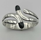 Vintage Taxco Black Onyx Inlay Hinged Clamper Bracelet - 925 Sterling Silver
