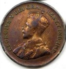 1929          Canadian Canada King George V One      1 Penny Small Cent Coin     fine    