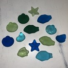 Blue And Green Fish And Shell Shaped Sea Glass 13 Pieces Beach