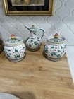 Vintage Deruta Of Italy Orvieto Green    singing    Rooster Orvieto Collection 5 Pcs