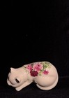 Vintage Floral Sleeping Cat Porcelain Ceramic Kitty Figurine